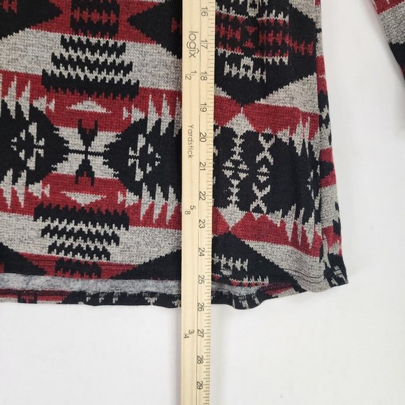 Pink Owl Sweater Womens Large Red Black GrayAztec Print Holiday Momcore Roll Tab - Picture 7 of 11